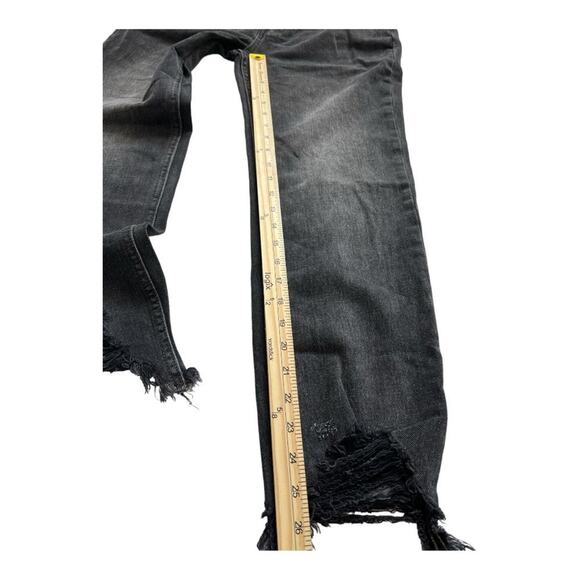 We The Free Jeans Womens 27 Black Chewed Up Hem Midrise Straight Distressed Boho - Picture 10 of 12